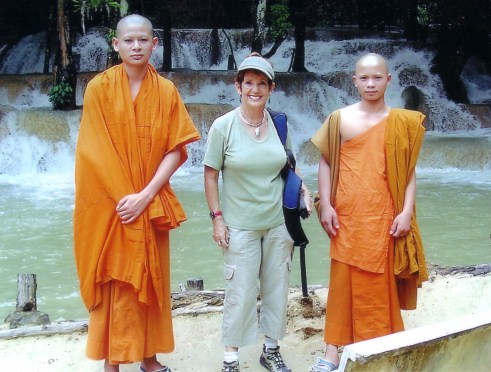 Maggie Counihan With Novice Monks In Laos